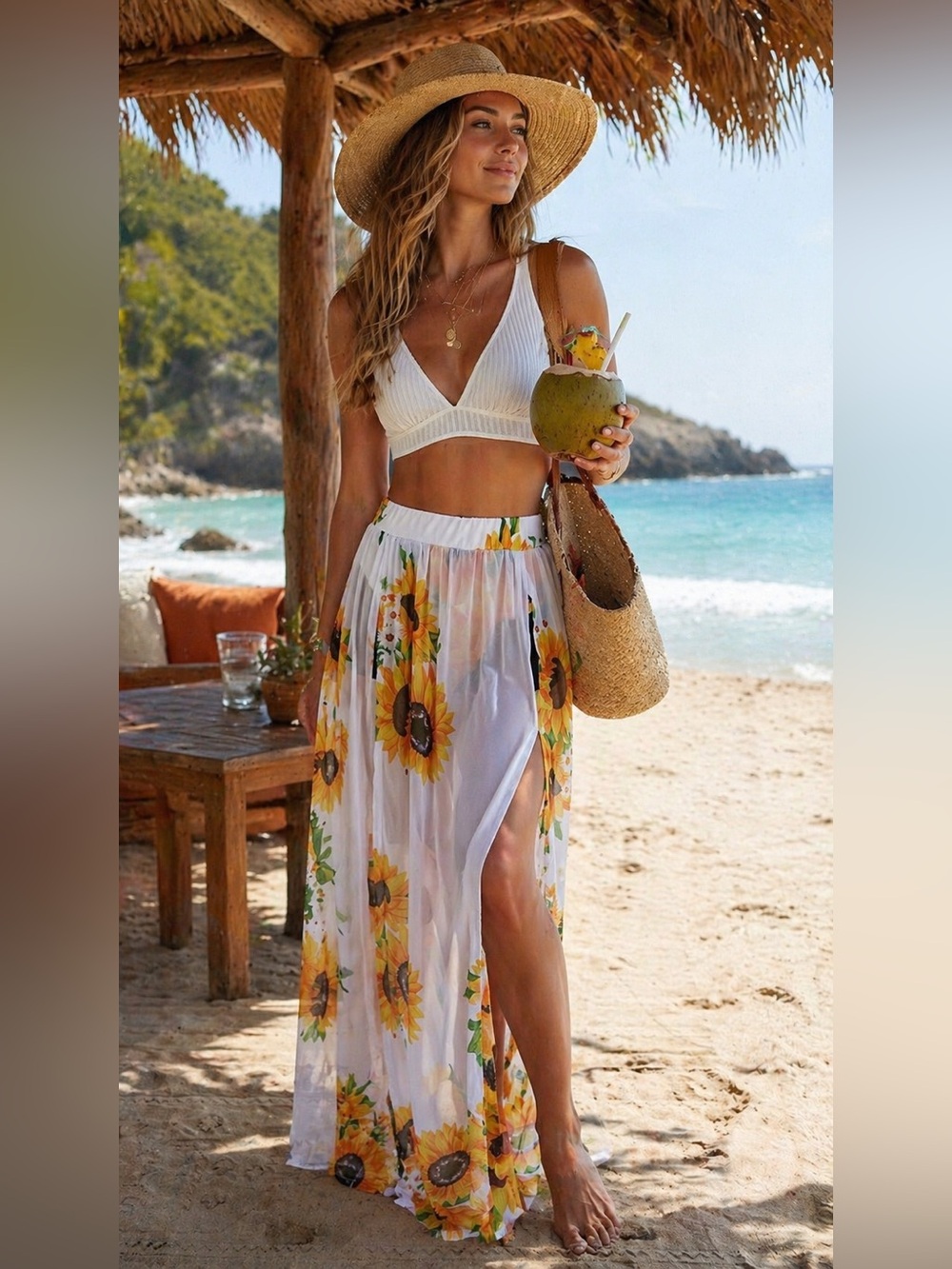 Beach Skirt Sunflowers Size M Cover Up With Internal Bloomer Sexi Summer Resort